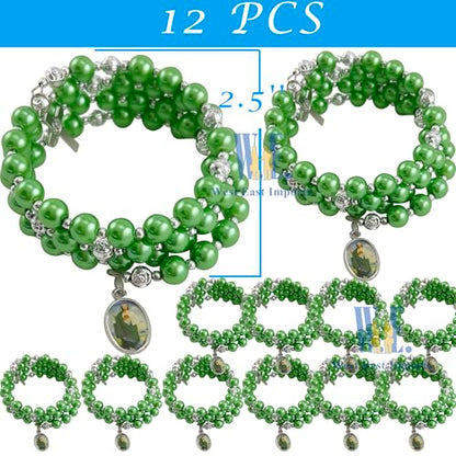 12 pcs Religious Wrap Rosary Bracelet, Green Beads with Cross and St. Jude Medal Charm, Memorial Prayer Favor - color: JA175S-grn