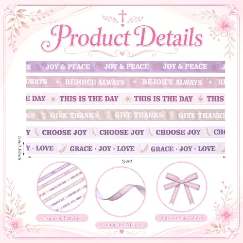 6 Rolls Bible Verse Ribbon, Grosgrain Religious Ribbon 3/8 Inch, Joy Theme - color: Joy
