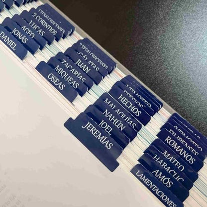 Spanish Laminated Bible Tabs, pestañas para biblia en español, Reposition Large Print Stickers, Easy to Read and Apply Bible Tabs for Women and Man (Spanish Blue) - color: Spanish Blue