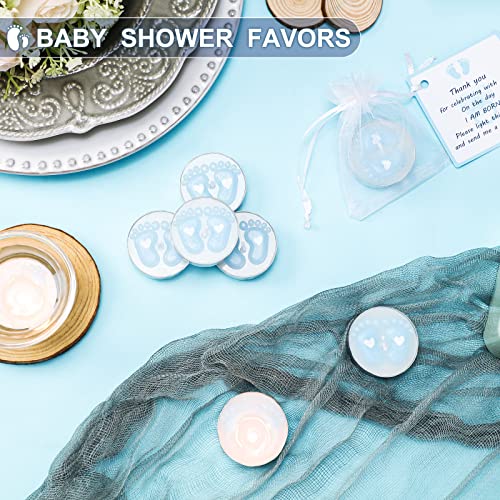 Treela 20 Sets Baby Shower Favor Blue Tea Light Candles Organza Bag Cards - color: Blue