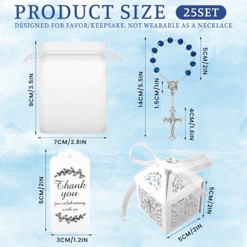 25 Sets Baptism Favors Rosaries with Cross Boxes Bulk for First Communion