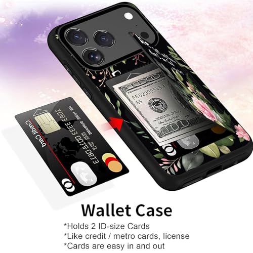 for iPhone 17 Pro Case,Wallet Case Credit Card Holder Dual Layer Hybrid Shockproof PC + TPU Case Cover for iPhone 17 Pro 6.3" 2025,Flower Bible Verse Psalm 46:10 - color: Flower Bible Verse Psalm 46:10, size: iPhone 17 Pro 6.3"