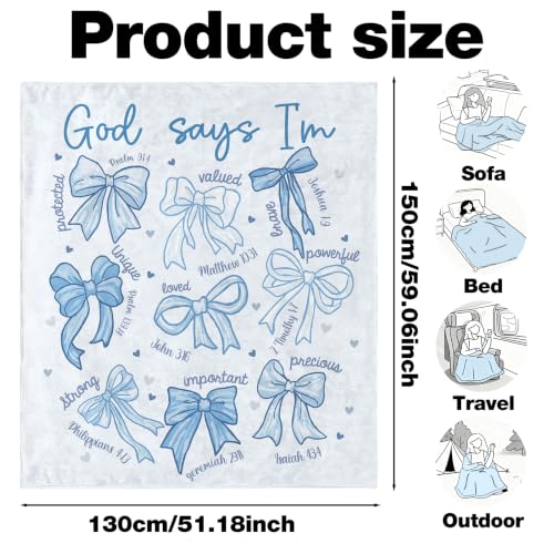 Blue Bow Christian Throw Blanket, Religious Flannel Blanket Gifts - color: Blue Bow