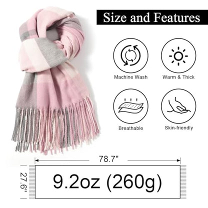 Clothirily Womens Winter Scarf, Oversized Long Blanket Plaid Shawl Wrap - color: Pink Grey Lattice