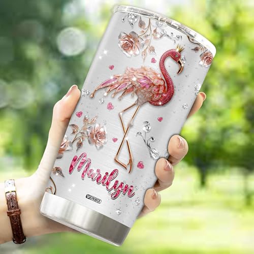 Personalized Flamingo Tumbler Gifts for Women Travel Cup Coffee Mug Gift for Mom Daughter Girls Sister Animal Lovers Insulated Stainless Steel 20oz With Lid - color: Flamingo