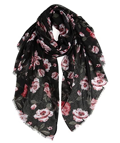 GERINLY Lightweight Scarves Fashion Print Cotton Feel Scarf for Women Shawl - color: Black
