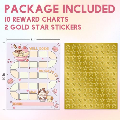 10 Reward Chart With 206 Golden Star Stickers-Dessert & Ice Cream Theme- Incentive Chart, Chore Chart,Positive Behavior Routine Chart For Kids,Toddler Homework Assignments, Attendance(8X10")-Chart-A01 - color: Jlb 1