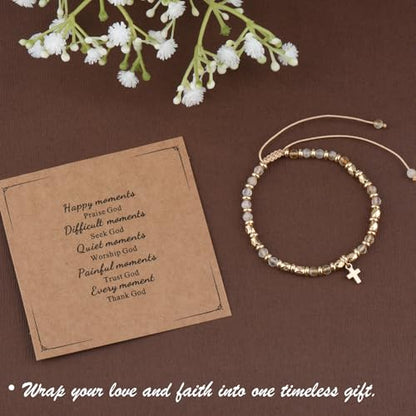 Christian Gifts for Women, Natural stone Bracelet, Religious Gift for Woman, Christian Gifts, Inspirational Gift for Women, Golden Cross Bracelet - color: White+Gold