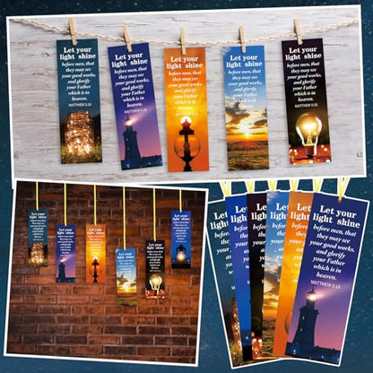 Dispowreath 60 Pcs Let Your Light Shine Christian Bookmarks for Church - style: Let Your Light Shine