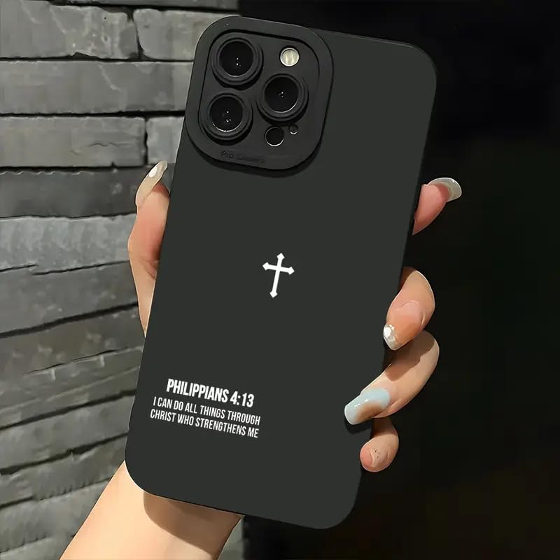 Christian Bible Verse Phone Case Jesus Cross Phone Case TPU Frame Full-Body Protective Cover for iPhone 17/16/15/14/13 Pro Max, Pro, Plus - color: Style1-Black, size: iPhone 13