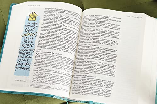 NIV, Beautiful Word Bible, Updated Edition, Peel/Stick Bible Tabs, Leathersoft, Teal, Red Letter, Comfort Print: 600+ Full-Color Illustrated Verses