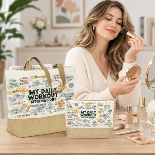 jeilink Inspirational Religious Gifts Boss Mom Birthday Christmas Tote Bag Canvas Reusable Grocery Beach Tote Black Pink - color: Workout Affirmations 1741