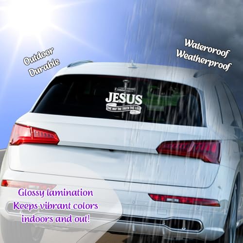 Premium Jesus The Way The Truth The Life Car Decal – Christian Cross Sticker, Faith Vinyl Decal for Car, Truck, Laptop, Christian Gift (Size 9x9 inches) - size: Size 9x9 inches