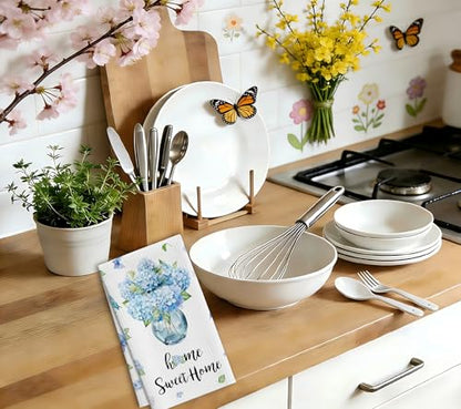 Blue Hydrangea Tea Towels For Kitchen, Home Sweet Home Floral Towel, 08 - color: Blue Home Sweet Home