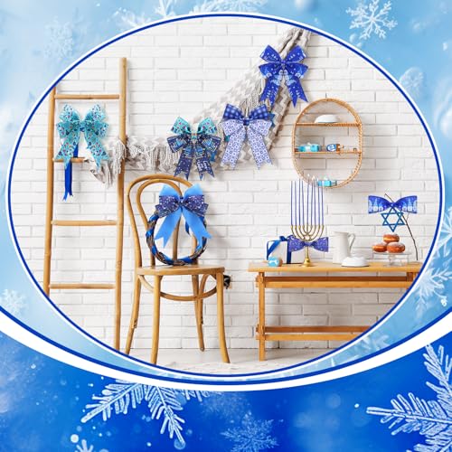 12 Rolls 60 Yard Hanukkah Wired Ribbon for Wreath Craft Bow - style: Hanukkah