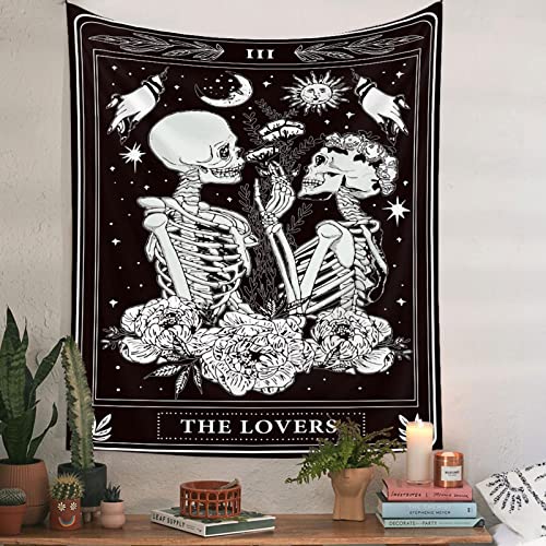 Naykow Skull Tapestries Black and White Skeleton Gothic Grunge Dark Witchy Wall Hanging Decor Tapestry for Bedroom Aesthetic Alt Room (50x60 inches vertical) - size: 60"L x 50"W