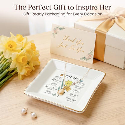 Birthday Gifts for Women, Narcissus Scripture Jewelry Dish, Christian Gift - style: Narcissus: Hope, Wealth, Protection(December Birth Flower)