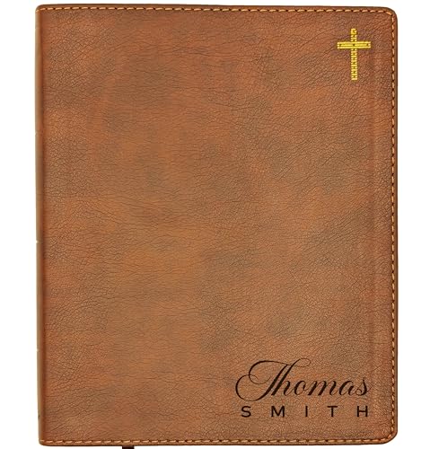Personalized NIV Journal the Word Bible – Double Column Brown Leathersoft Faux Leather | Custom Name Engraved | Red Letter Comfort Print Edition with Wide Margins for Notes & Reflections (Name Version) - style: Name Version 02