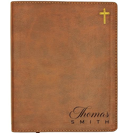 Personalized NIV Journal the Word Bible – Double Column Brown Leathersoft Faux Leather | Custom Name Engraved | Red Letter Comfort Print Edition with Wide Margins for Notes & Reflections (Name Version) - style: Name Version 02