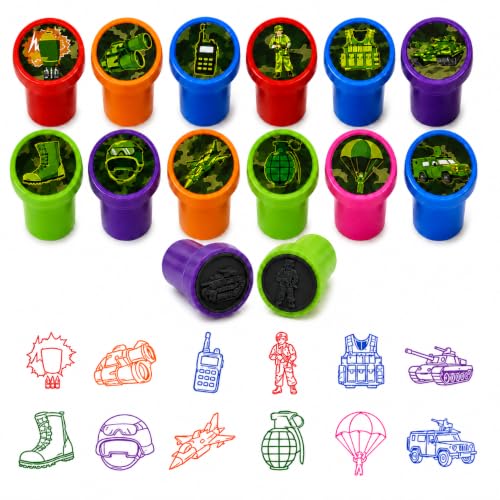 Cinrobiye 24 Pcs Military Stampers for Kids, Pre-Inked Army Soldier Stamp Set, Military Birthday Party Favors, Classroom Rewards, Goodie Bag Fillers, Treasure Box Prizes, Carnival Supplies - color: Army
