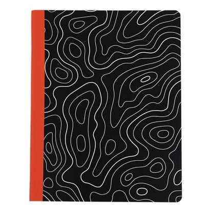 Pearhead Topographic Map Composition Notebook — College-Ruled, 160 Pages, 7.5" x 9.75", Smooth 80 GSM Paper, Black & White Contour Line Cover with Bold Red Spine Journal for School, Office & Everyday Writing - color: Black Topography Map Composition Noteb