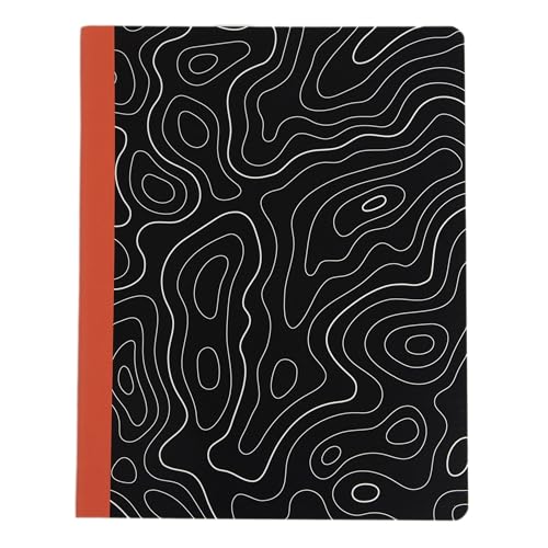 Pearhead Topographic Map Composition Notebook — College-Ruled, 160 Pages, 7.5" x 9.75", Smooth 80 GSM Paper, Black & White Contour Line Cover with Bold Red Spine Journal for School, Office & Everyday Writing - color: Black Topography Map Composition Noteb