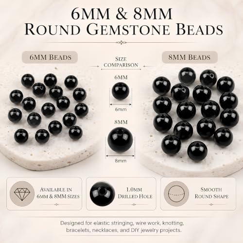 Cherry Tree Collection 100PCS 6mm Black Obsidian Round Bead Craft Kit - color: black obsidian, size: 6mm