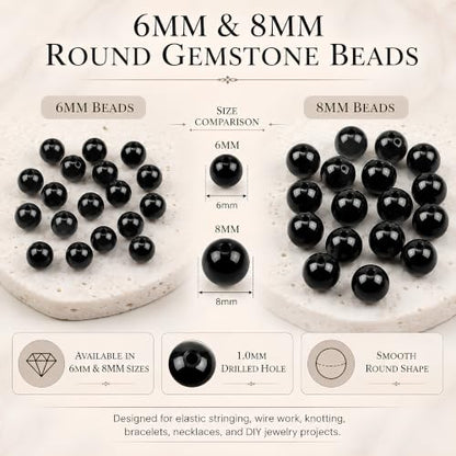 Cherry Tree Collection 100PCS 6mm Black Obsidian Round Bead Craft Kit - color: black obsidian, size: 6mm