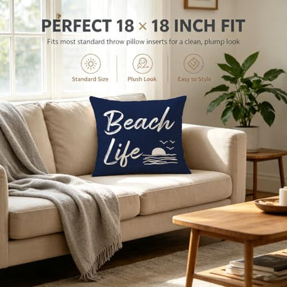 Beach Life Throw Pillow Cover 18x18 inch - color: Beach04