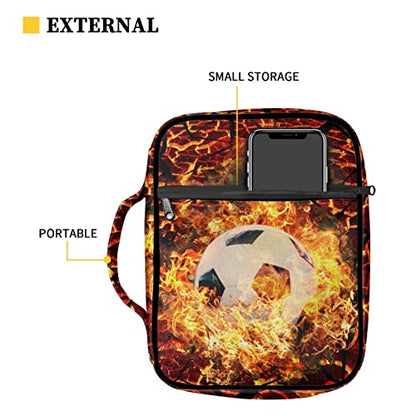 Coldinair Firing Soccer Print Bible Cover for Boys Kids Bible Case Carrying Book Case Church Bag with Handle and Zippered Pockets,Lightweight and Durable - color: Firing Soccer