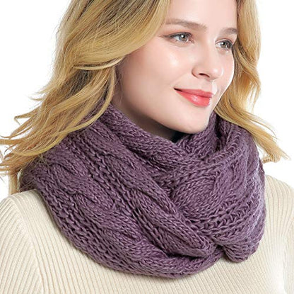 Winter Women Thick Cable Knit Ribbed Infinity Circle Loop Scarf - color: Purple