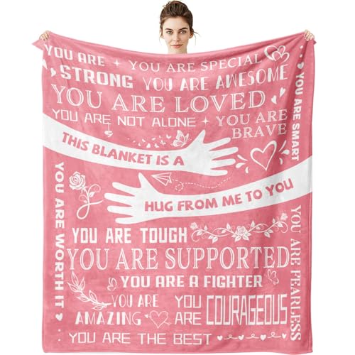 Healing Hug Blanket 60"x50", Encouragement Inspirational Thinking of You Gifts for Women, Chemotherapy Must Haves, Get Well Gifts for Women After Surgery, Pink - color: You Are-pink