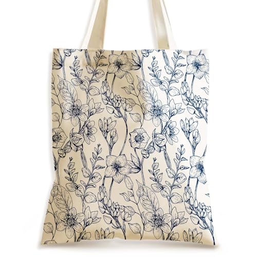 Aesthetics Canvas Tote Bag - Art Design Gift for Women, Reusable Purse Tote Bag with Inner Zip Pocket - style: Blue Toilet