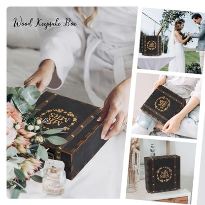 AW BRIDAL Black Wedding Keepsake Box Mr Mrs Memory Box Wood Storage Box with Lids Anniversary Engagement Gifts for Couples Bridal Shower Bride Gifts - color: Black Mr & Mrs