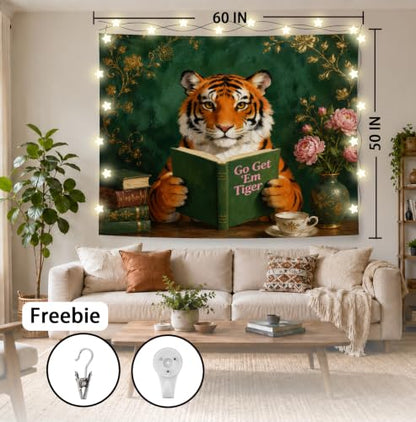 Elpwk Inspirational Tiger Green Tapestry Wall Decor 50x60 Inch - color: Tiger-shaped Reading