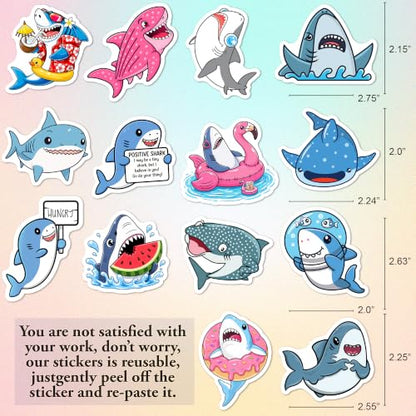 BEATRI Positive Shark Stickers 50Pcs Waterproof Vinyl Cool Shark Decor - color: Shark Stickers
