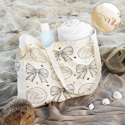 Aesthetics Canvas Tote Bag - Art Design Gift for Women, Reusable Purse Tote Bag with Inner Zip Pocket - style: Volleyball