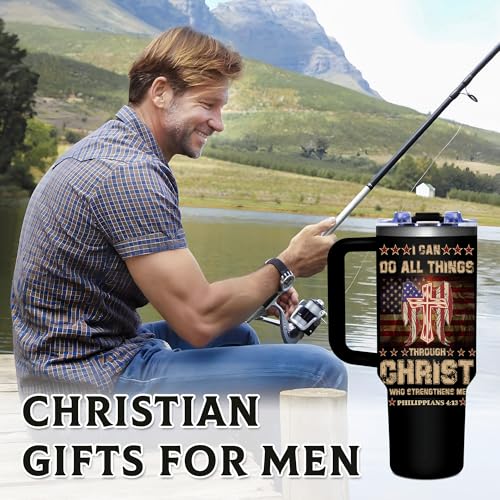 Christian Gifts for Men, Christian 40 oz Tumbler with Handle - color: Christ-Black