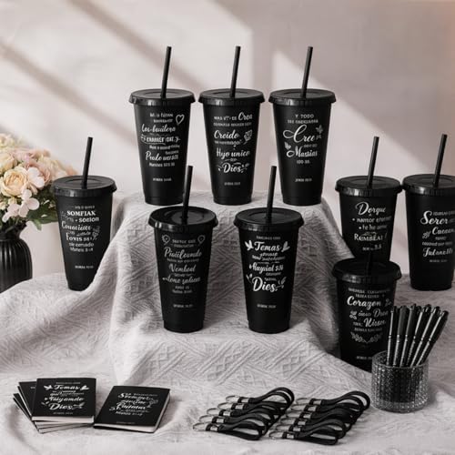 Hollowfly 12 Set/48 Pcs Spanish Christian Gifts for Women, Black - color: Black