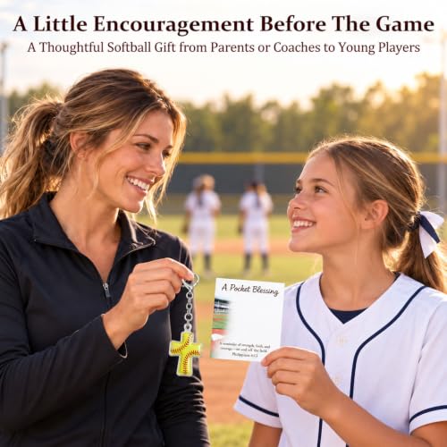 Sports Gifts for Teens, Acrylic Sports Cross Keychain with Prayer Card - color: Softball