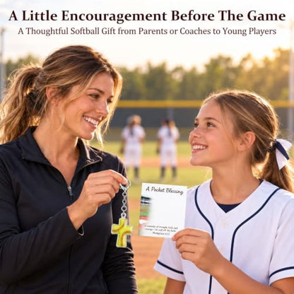 Sports Gifts for Teens, Acrylic Sports Cross Keychain with Prayer Card - color: Softball