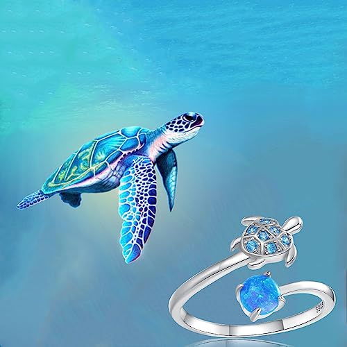 MUNDELL Blue Turtle Koi Fish Adjustable Ring Bird Animal Open Ring Seahorse Chameleon Wrap Finger Rings for Women Statement Ring - color: Turtle