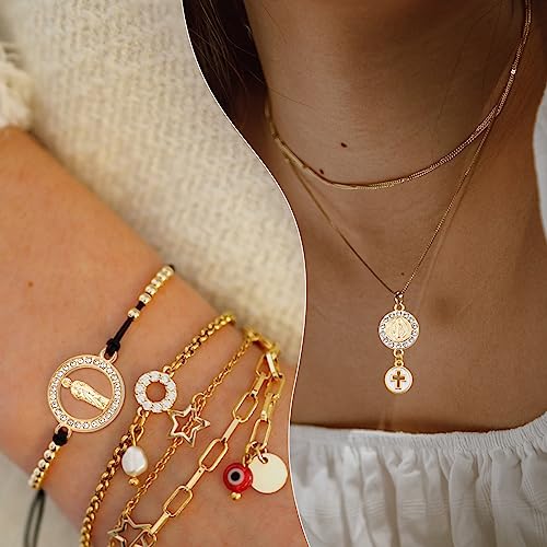 30pcs Golden Alloy Mixed Rhinestone Religious Cross and Center Miraculous Medal Charms Our Lady Virgin Mary Jesus Pendant Links for DIY Rosary Beads Necklace Jewelry Making, 6 Styles