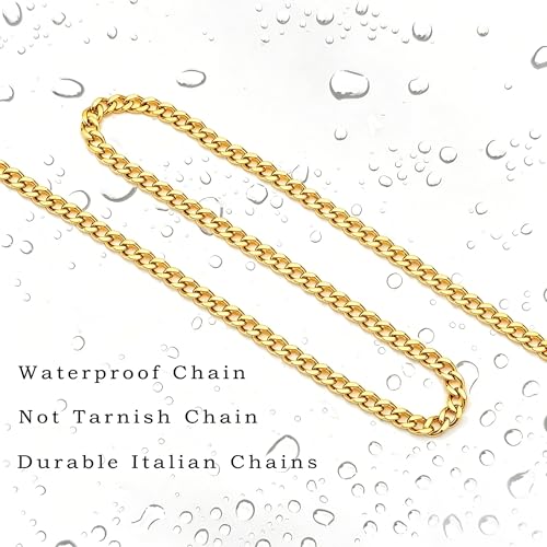 Reoxvo Stainless Steel Cuban Link Chain Necklaces Jewelry for Men - color: b.5mm width-gold plated, size: 30.0 Inches