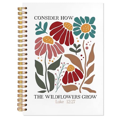 Boho Floral Christian Notebook Journal, Inspirational Christian Gifts for Women, 12:27 Bible Religious Journal for Women, Flower Scripture Hardcover Spiral Notebook 5.5x8.3 - color: red