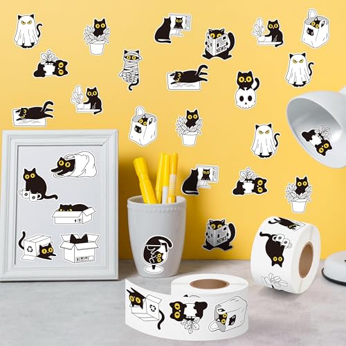 Cute Black Cat Sticker Rolls for Kids Teens - 1000Pcs in 2 Rolls - style: Black Cat