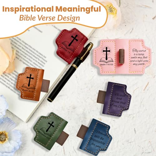 Magnetic Leather Bible Bookmark with Pen Holder, Joshua 1:9 Brown - color: Brown, size: Joshua 1:9
