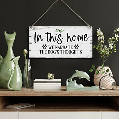 MIGUMUTU in This Home We Narrate The Dog's Thoughts Sayings Home Wall Decor Wooden Signs Rustic Farmhouse Hanging Wall Plaque Sign Gift - color: Dogs