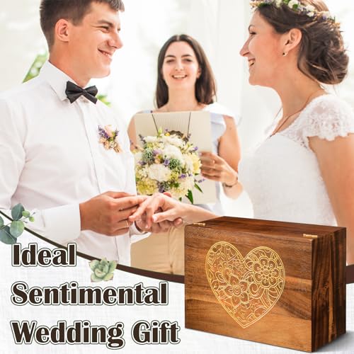Threehoney Large Wooden Wedding Keepsake Box with Lid,Heart - style: Heart