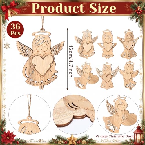 Halloscume 36 Pcs Christmas Wooden Angel Ornaments, Vintage, Elegant - style: Elegant